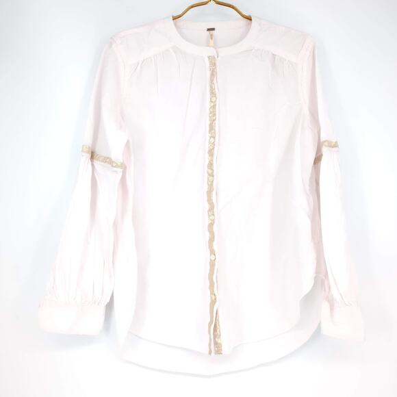 Free People Pink Shimmers And Stripe Slouchy Button Up Shirt Women's Size M -GUC - Picture 2 of 14